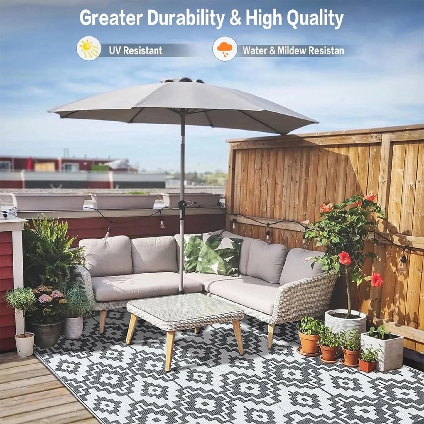 Outdoor Rugs on Sale Clearance 6'X9' Area Rugs Waterproof Patio Rugs, Plastic Ca