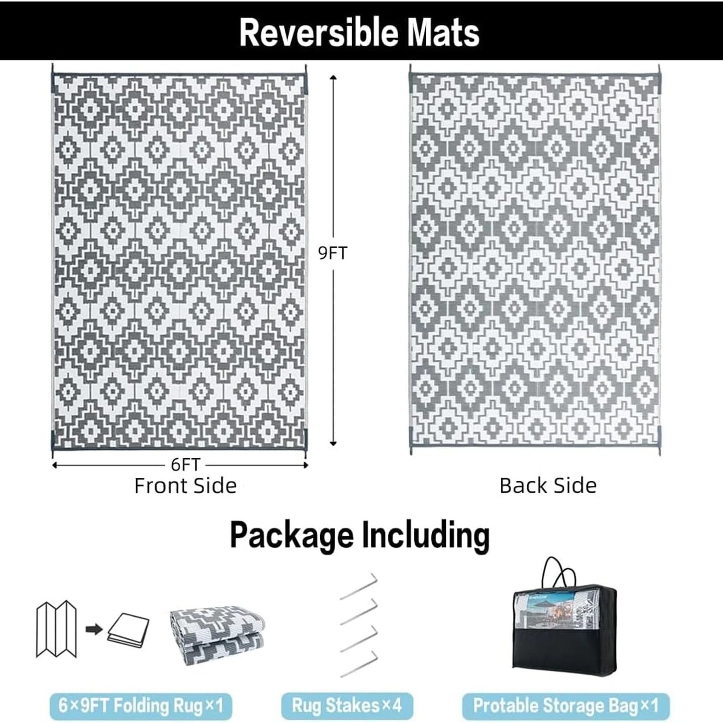 Outdoor Rugs on Sale Clearance 6'X9' Area Rugs Waterproof Patio Rugs, Plastic Ca