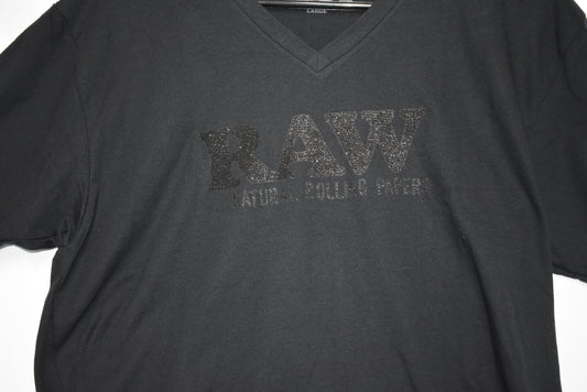 RAWLIFE SPARKLE BLACK LOGO V NECK SHIRT MEDIUM